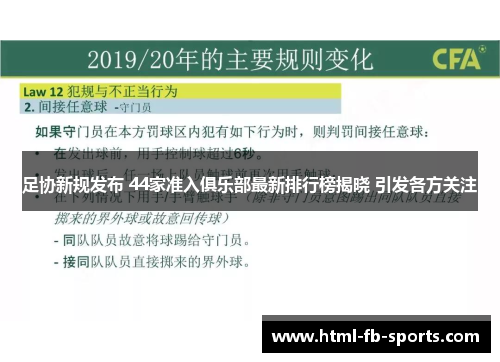 足协新规发布 44家准入俱乐部最新排行榜揭晓 引发各方关注 足协新规发布 44家准入俱乐部最新排行榜揭晓 引发各方关注